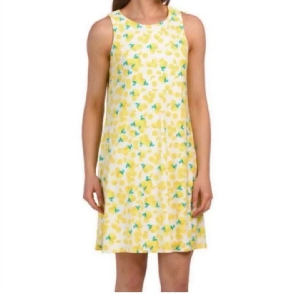 PAPPAGALLO White Yellow Novelty Lemon Print Swing Dress Size XL